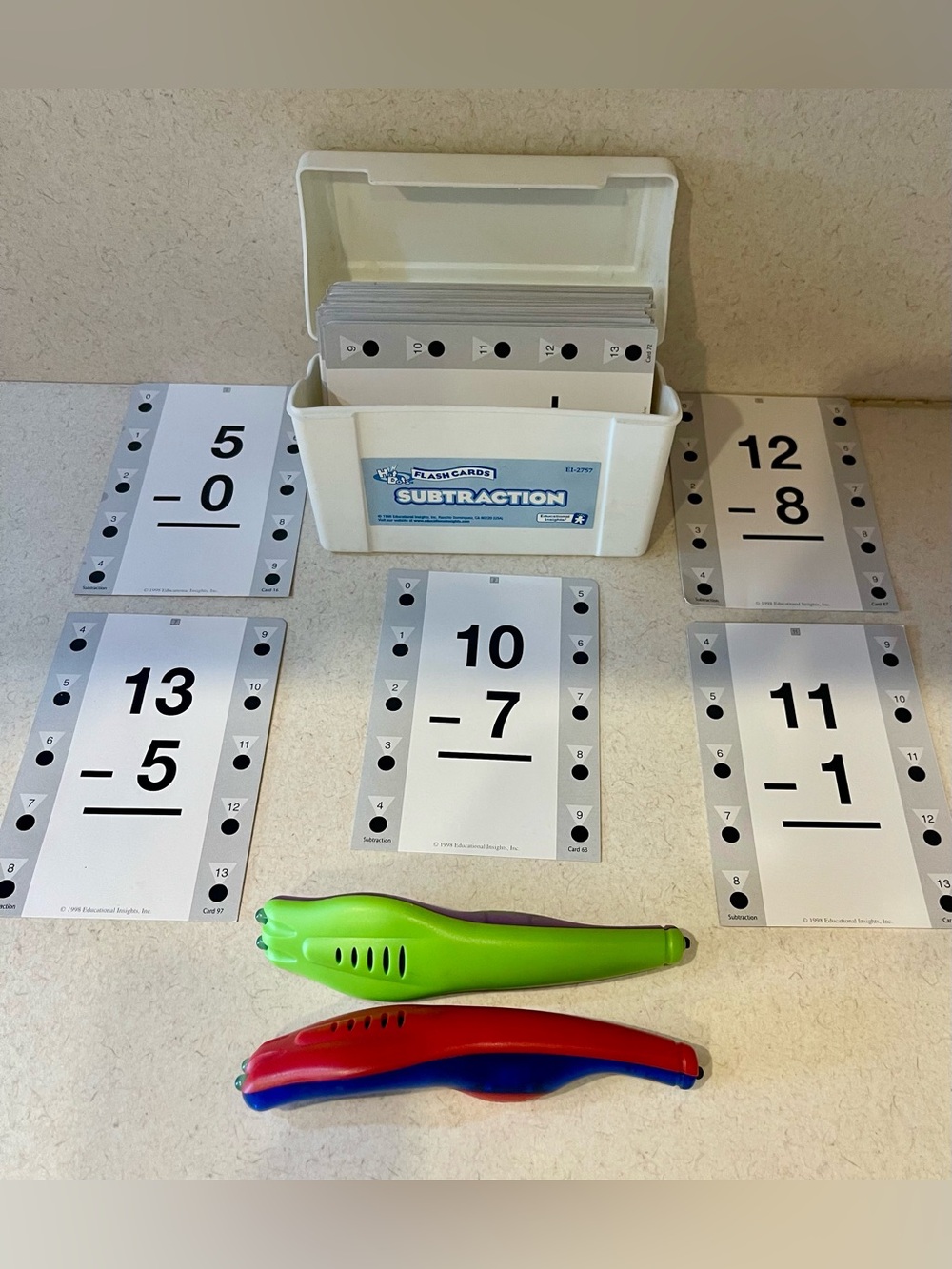 Educational Insights Hot Dots Self-Checking Math Subtraction Flashcards & 2 Pens